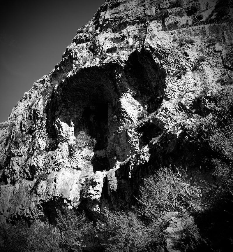 Dark dramatic rock face — Penya Foradada, Alicante
